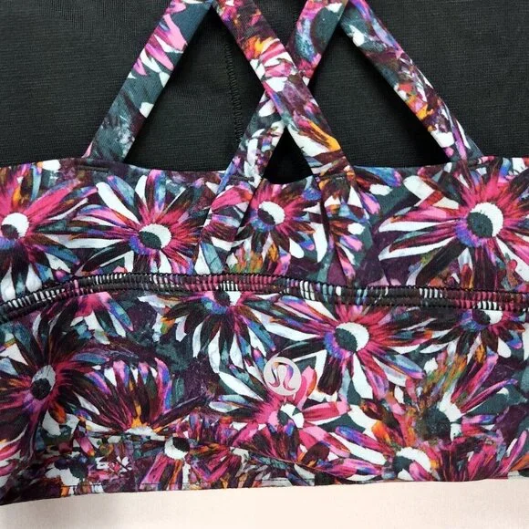 Lululemon Energy Longline Bra Medium Support Size 2 Floral Electric Strappy Back - Picture 7 of 15